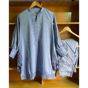 FORMAL WEAR DULL SANTOON GPO <b>LACE</b> WORK <b>TOP</b> BOTTOM WITH DUPATTA <b>PINK</b> GREY - Product Image 1