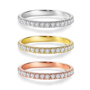 Anillo de Boda de Media Eternidad con Diamantes de Moissanita, Anillo de Diamantes de Moissanita de Corte Brillante Redondo de 1.4mm con Engaste de Puntas - Product Image 2