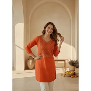 Womens Embossed Straight Short <b>Kurti</b> Casual Wear Quick Dry Regular Fit All Seasons ZAIN EXPORT - Product Image 1