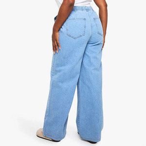 Jean en denim taille haute ample pour femme, coupe décontractée, délavage clair, longueur complète, taille élastique, style décontracté, en coton, grande taille, vente en gros - Product Image 2