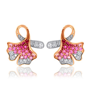 Minimalist 14K Rose Gold Plated Diamond Earrings Floral Cluster Design Round Brilliant Cut Women's Everyday Wear Romantic Style - Product Image 1
