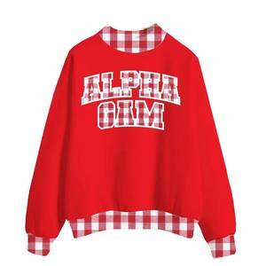 Alpha Gam Wholesale Cotton Fleece <b>Mock</b> <b>Neck</b> Crew <b>Neck</b> Sweatshirt Women Men Ladies Unisex Chenille Letter Embroidery Greek Appare - Product Image 1