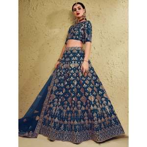 Fascinating Blue Sequins Silk <b>Wedding</b> Lehenga Choli - Product Image 4