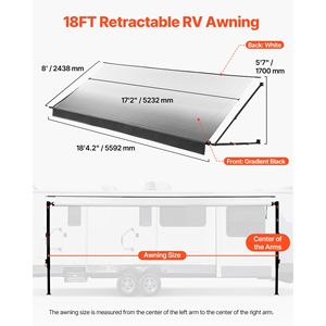Kit complet d'auvent manuel pour camping-car, 18,12 pieds, cadre en aluminium rétractable, tissu PVC imperméable pour le camping en plein air - Product Image 2