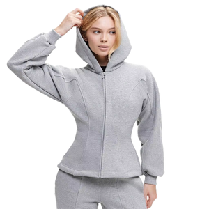 Nouveau sweat à capuche zippé en molleton 100 % coton bleu pour femme, personnalisable avec logo, collection 2026 - Product Image 1