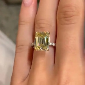 New 925 Moissanite Emerald Cut 3.5 Carat Yellow <b>Two</b> Tone Classic Engagement <b>Ring</b> Sterling Silver White Gold Plated Women's - Product Image 2