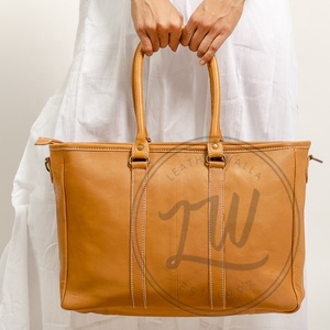 Handmade Large Cowhide Tote <b>Shoulder</b> Bag Genuine Leather with Tooling Patch and Matching <b>Straps</b> Portable Mid Hairon Design - Product Image 4