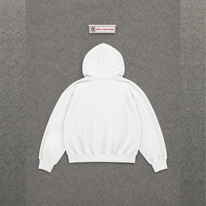 PREMIUM <b>WHITE</b> ZIP UP HOODIE OVERSIZED FLEECE STREETWEAR Print And Polka Dot Sleeves Casual Autumn Wear Casual Outfit Winter Fash - Product Image 6