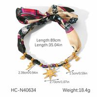Collier pendentif en soie imprimée, style rétro chic et décontracté, multi-breloques, bijoux de mode pour femme, accessoire quotidien et de soirée