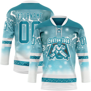 Maillot de hockey sur glace personnalisé pour homme, manches longues, col en V, logo des équipes sublimé, polyester respirant, coupe régulière pour adulte - Product Image 4