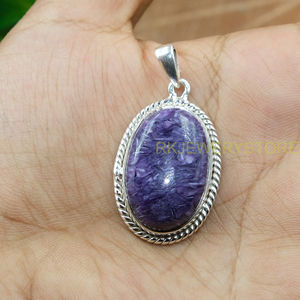 Grand collier pendentif en charoïte violette, pendentif en argent sterling 925, grand bijou en charoïte violette, cadeau pour femme - Product Image 5