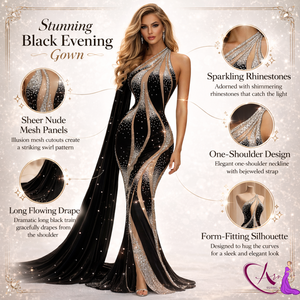 Vestido de Noche de Lujo con Cristales Negros |   Vestido ajustado de un solo hombro de diseñador |   Elegante Vestido Largo de Fiesta para Mujer - Product Image 6