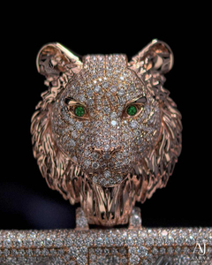 Pendentif personnalisé Lion serti de pierres VVS Moissanite en argent 925 plaqué or rose, bijou hip-hop unisexe - Product Image 4