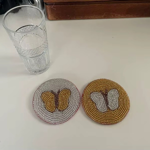 MS HANDICRAFT Handmade <b>Beaded</b> <b>Coasters</b>-Classic Church and Religious Gifts with Polyester Backing Portable (4x4 Inch) - Product Image 1