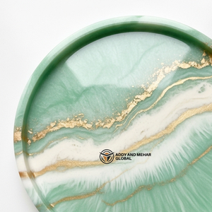 Round Green Marble Resin Serving Tray with Gold Vein Design Decorative Epoxy Tea Coffee <b>Snack</b> Serving Tray for Home Decor - Product Image 3