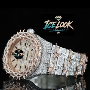 Reloj Mecánico para Mujer Ice Look, Esfera Color Rodio, Acero Inoxidable, Brazalete de Moissanita, Cristal de Zafiro Luminoso, 42mm, Moda - Product Image 4