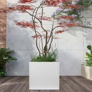 Vente en gros OEM - Bac à fleurs carré en acier galvanisé blanc robuste, grand pot à fleurs en métal pour usage commercial et résidentiel - Product Image 2