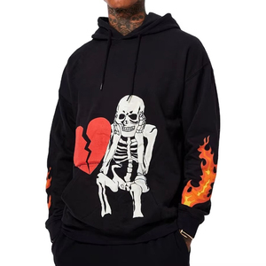 Sudadera con Capucha para Hombre, al por Mayor, de Forro Polar, con Bordado 3D, Impresión Puff, Color Negro Sólido, Mangas Largas, Corte Regular - Product Image 1