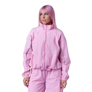 Ensemble de survêtement rose deux pièces pour femme, manches longues, fermeture éclair, style sportif, coupe ample, toutes saisons, respirant, en polyester tissé - Product Image 3