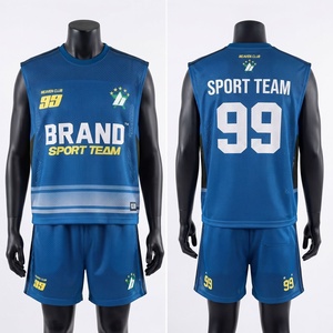 Shorts de basket-ball en maille polyester premium 180 GSM, bleu avec empiècements noirs, logo personnalisé, sublimation numérique, ensemble d'équipe - Product Image 1