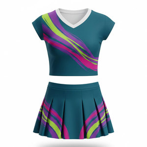 Costume de pom-pom girl personnalisé pour femmes, en polyester respirant, séchage rapide, vêtements de sport d'équipe, robe sans manches pour la danse scolaire - Product Image 1