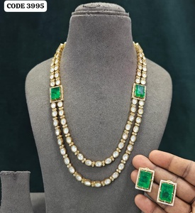 Luxury Gold Finish Emerald Green Double Layer Statement Necklace Set with Matching <b>Stud</b> <b>Earrings</b> Designer Wedding Bridal Party - Product Image 1