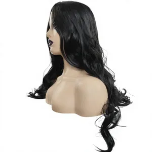 Perruque synthétique noire longue à ondulations naturelles de haute qualité, avec raie au milieu, en fibre résistante à la chaleur, aspect naturel - Product Image 2