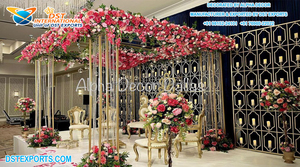 Mandap de mariage arabe de style demi-lune, thème palais blanc marocain, découpé au laser, pour mariage hindou, en métal blanc, Allemagne - Product Image 3