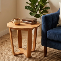 Mesa Auxiliar Redonda Moderna de Madera de Teca Sólida, Mesa de Centro de Madera Hecha a Mano, Mueble Ecológico para Sala de Estar