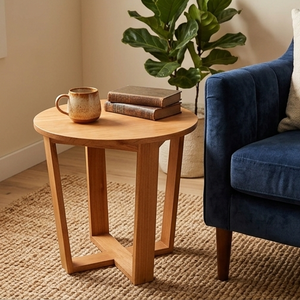 Modern Solid Teak Wood <b>Round</b> <b>Side</b> <b>Table</b> Minimalist Handcrafted Wooden End <b>Table</b> Eco Friendly Living Room Coffee Furniture - Product Image 1