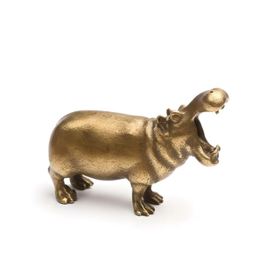 Figura de Hipopótamo de Latón Hecha a Mano, Escultura de Hipopótamo con Boca Abierta, Estatua Detallada de Animal Salvaje en Metal, Decoración para el Hogar, Adorno de Mesa - Product Image 1