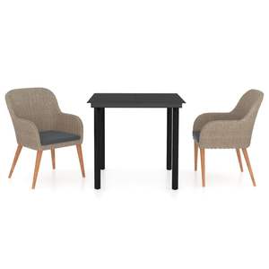 Set da pranzo da giardino marrone in 3 pezzi con cuscini per mobili da esterno - Product Image 2