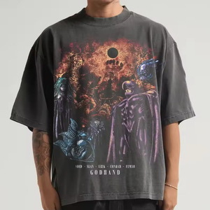 เสื้อยืดโอเวอร์ไซส์วินเทจทรงบ็อกซี่  โลโก้ด้านหน้า สำหรับผู้ชาย ผ้าฝ้าย 100% 180gsm ระบายอากาศได้ดี ทรงฮิปสเตอร์ สั่งทำได้ - Product Image 1