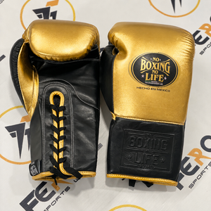 Gants de boxe personnalisés No Boxing No Life bleus/noirs en cuir de vachette véritable de qualité supérieure, à lacets, avec poignet réglable - Product Image 6