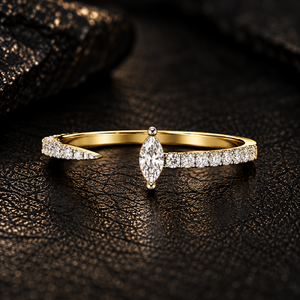 Bague en or massif 14K 18K avec diamant de laboratoire taille marquise, bague ouverte pavée DEF VVS, bague de fiançailles, bijoux fins, vente en gros OEM - Product Image 1