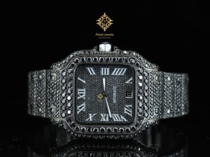 Montre mécanique automatique de luxe Pahal Jewels, boîtier rectangulaire, acier inoxydable, cadran noir, chiffres romains, cristal saphir - Product Image 1