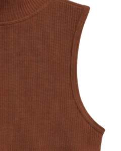 Top Corto Personalizado Marrón Acanalado de Cuello Alto Sin Mangas para Mujer, Ajuste Delgado, Elástico, Casual, de Verano, Camiseta sin Mangas, Chaleco Básico de Moda - Product Image 6