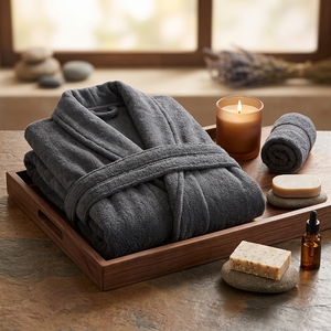 Luxury Cotton Velour Bathrobe Plush Absorbent Terry Interior Unisex Hotel Spa Dressing Gown Custom Logo Embroidery Private Label - Product Image 6