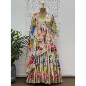 ชุดอนาร์กาลีแบบเรียบร้อยพร้อมผ้าคลุมไหล่ ลายพิมพ์ดิจิทัลแฟนซี - Product Image 2