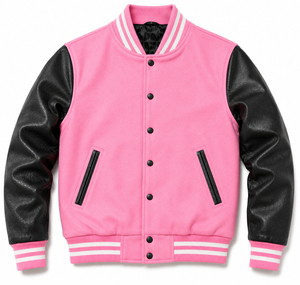 Veste universitaire unisexe rouge et noir à blocs de couleur, manches en cuir PU, boutons-pression, style baseball, coupe-vent - Product Image 6