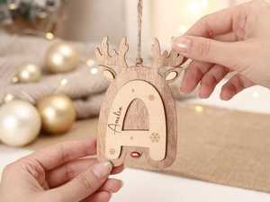 Wooden Reindeer Initial <b>Ornaments</b> Personalized Christmas Tabletop Decor Rustic Holiday <b>Letters</b> Hanging Craft Gift - Product Image 3