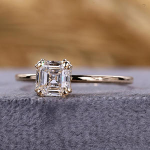 Bague de mariage en diamant Asscher cultivée en laboratoire certifiée IGI Bague de fiançailles et de promesse en or jaune massif 14 carats Cadeaux de style à la mode pour elle - Product Image 1