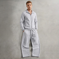 Ensemble de survêtement gris pour homme, en polyester, couleur unie, décontracté, pour l'automne, coupe régulière, col semi-zippé, avec passant pour serviette latéral et fermeture avant
