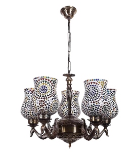Wholesale Turkish Mosaic Chandelier Bulk Moroccan Colorful Glass Pendant Light Factory Price <b>Retro</b> Antique Brass Hanging Lamp - Product Image 2