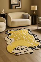 Tapis de luxe de haute qualité, fait main, motif chien, design unique, jaune et noir, bordure blanche, pour la décoration intérieure