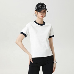 260gsm Cotton Blend Women's Contrast Trim Short Sleeve Crewneck Athleisure T-Shirt Breathable Casual Streetwear Tee for Women - Product Image 4