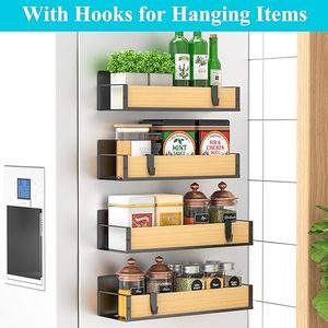 Lot de 4 supports magnétiques en bois pour épices, organisateur pour réfrigérateur et four, système d'organisation et de rangement pour réfrigérateur - Product Image 3
