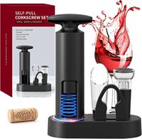 Coffret Cadeau Tire-Bouchon Manuel avec Bec Verseur, Bouchon à Vide et Coupe-Capsule, Tire-Bouchon Rotatif Manuel avec Base de Rangement