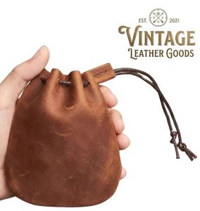 M.AFZAL Porte-monnaie vintage en cuir véritable fait main en cuir de vachette imprimé léopard avec cordon de serrage, mini sac à monnaie avec poche intérieure zippée - Product Image 3