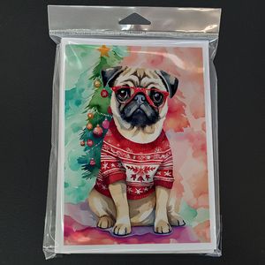 การ์ดอวยพรคริสต์มาส8ใบพร้อมซองสำหรับคนรักหมาปั๊กขนาด5x7ขนาด A7แปลกๆ - Product Image 3